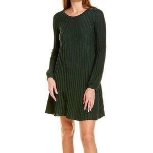 Max Studio Deep Green Long Sleeve A-Line Pleated Sweater Dress Size Small